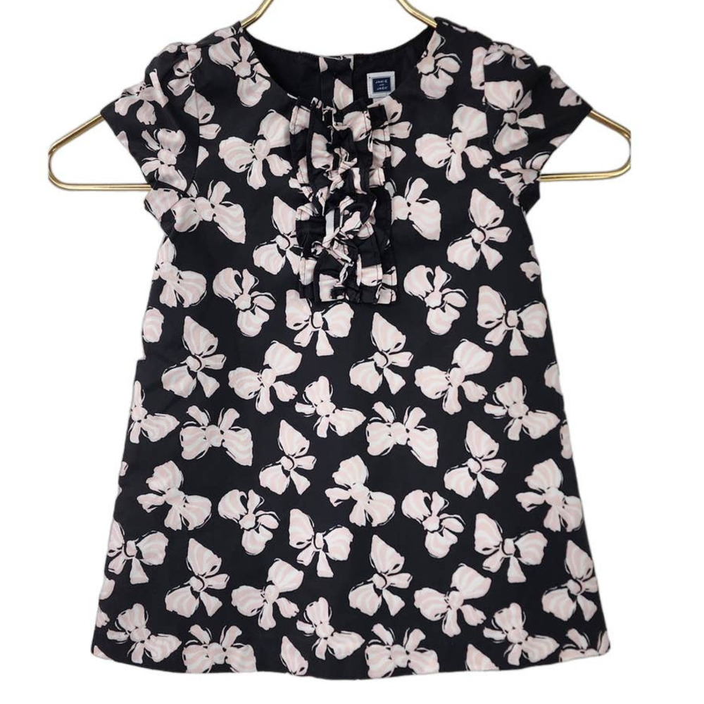 Janie and Jack Black Dress with Pale Pink Floral Bow Print